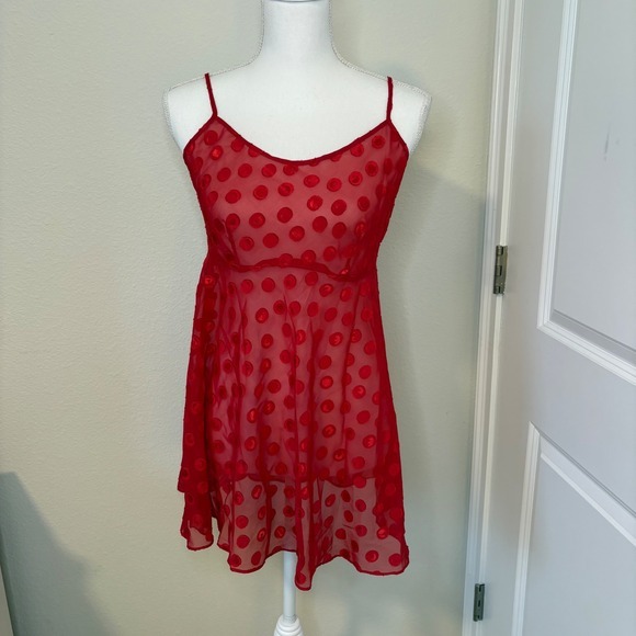 Gilligan & O'Malley Other - Vintage Gilligan O'Malley Red Polka Dot Sheer Babydoll Chemise Lingerie Medium